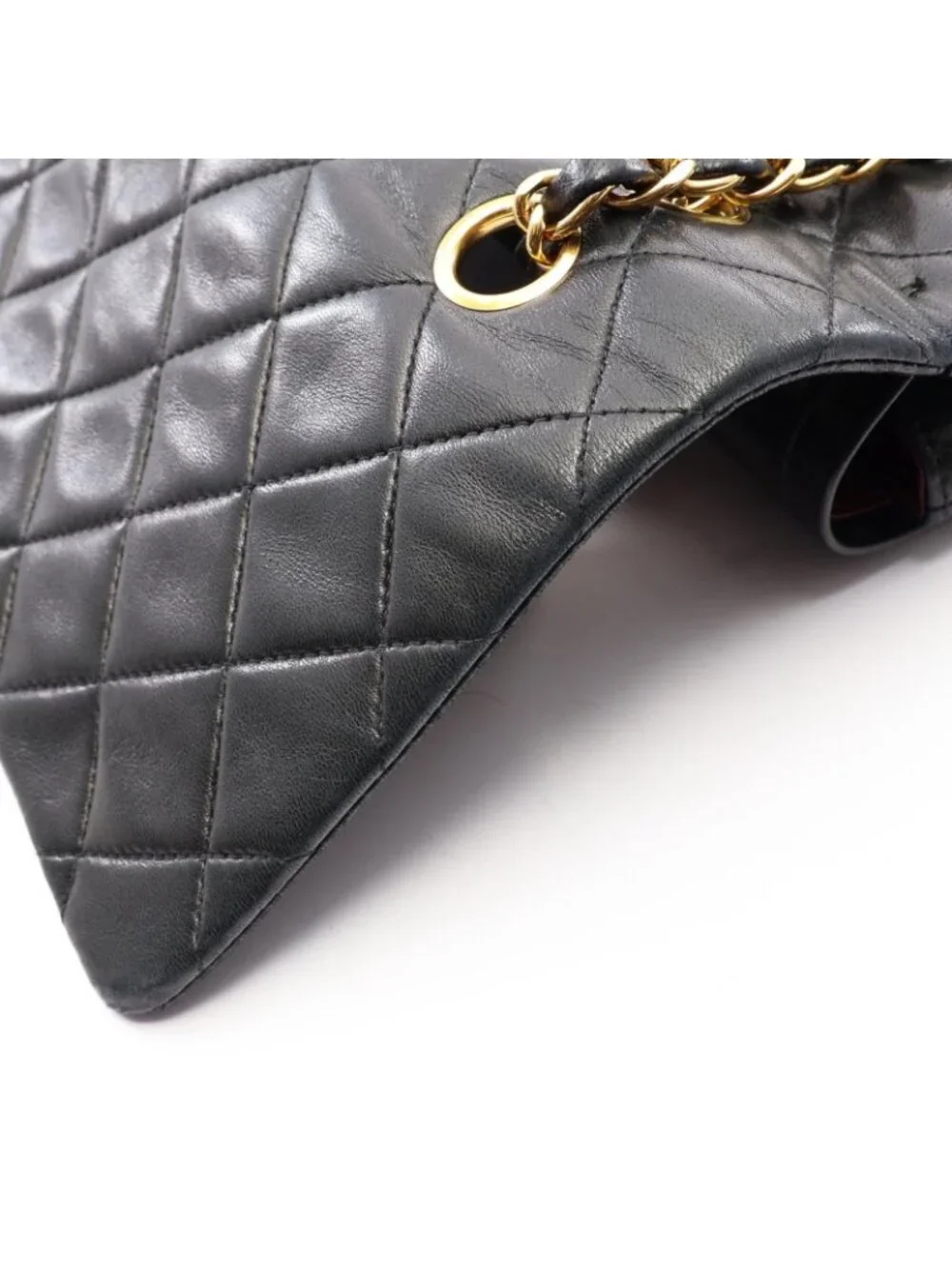Chanel Shoulder Bag Quilted Double Flap Black Lambskin Chain